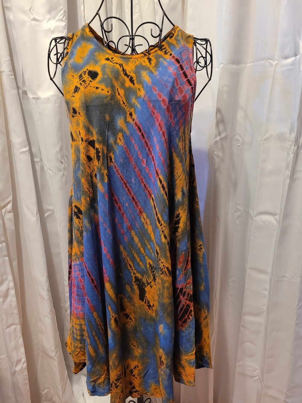 Advance Apparels Sleeveless Tie-Dye Mini Dress in Blue, Gold & Pink